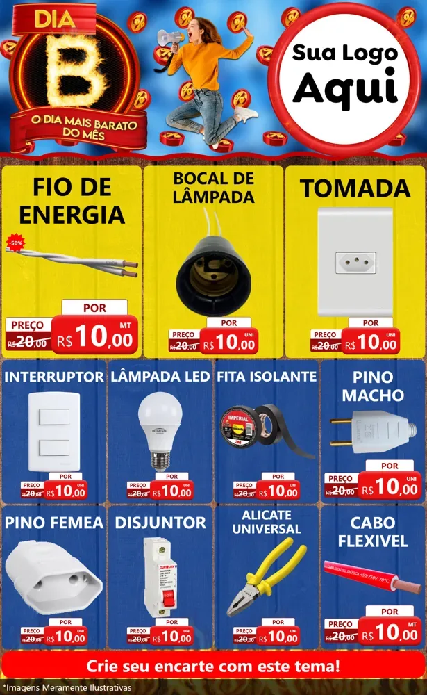 Modelo de Encarte para Encarte Grande com o tema Dia B - O Dia Mais Barato Do Mês para Materiais Elétricos