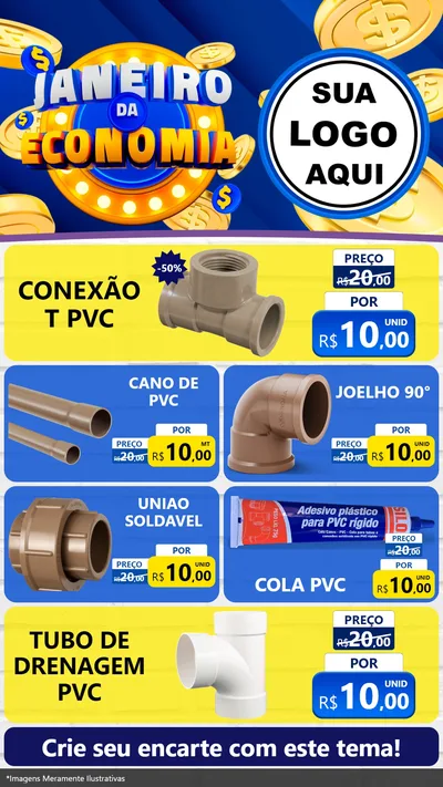 Modelo de TV para TV Vertical com o tema Janeiro da Economia para Tubos e conexões