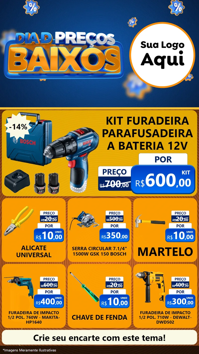Modelo de Rede Social para Stories com o tema Dia D Preço Baixo para Maquinas e Ferramentas