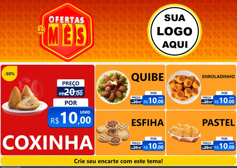 Modelo de Encarte para Encarte A4 Horizontal com o tema Ofertas do Mês para Salgadaria