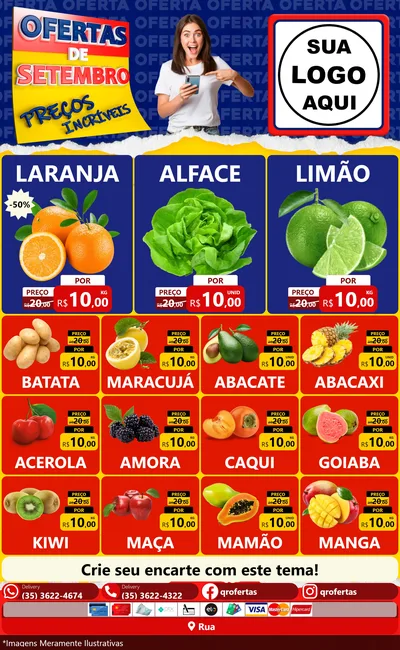 Modelo de Encarte para Encarte Grande com o tema Ofertas de Setembro - Preços Incríveis para Hortifrúti
