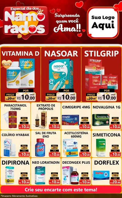Modelo de Encarte para Encarte Grande com o tema Especial Dia dos Namorados para Farmácia