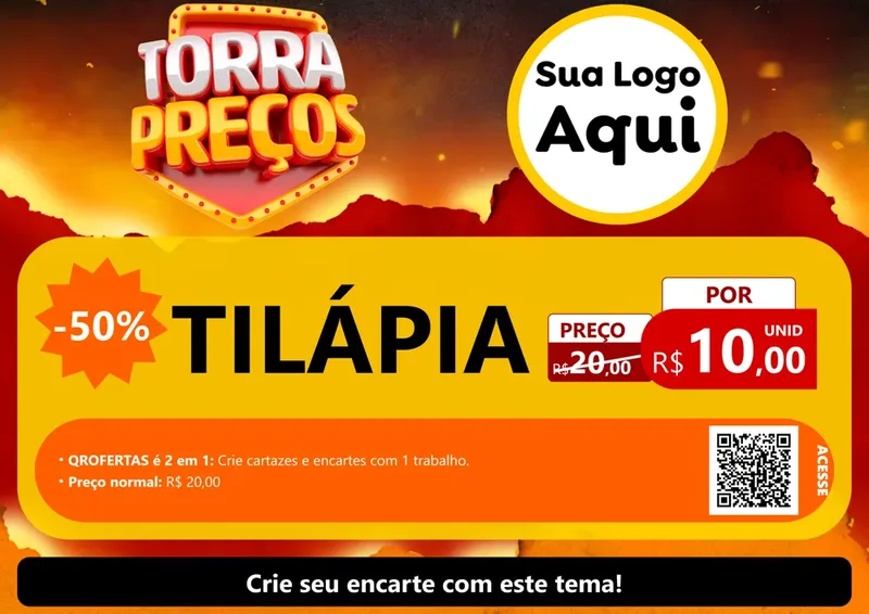 Modelo de Cartaz para Cartaz A4 Horizontal com o tema Torra Preços para Peixaria