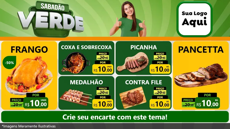 Modelo de TV para TV Horizontal com o tema Sabadão Verde para Assados