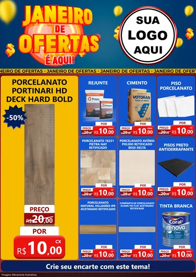 Modelo de Encarte para Encarte A4 Vertical com o tema Janeiro de Ofertas É Aqui! para Pisos e revestimentos