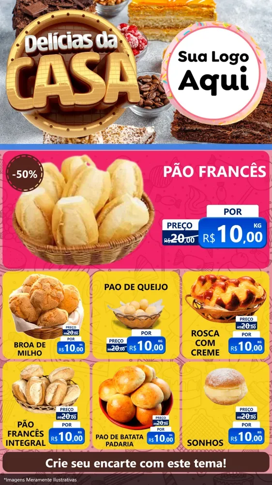 Modelo de Rede Social para Stories com o tema Delícias da Casa para Padaria