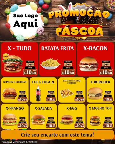 Modelo de Rede Social para Feed Instagram com o tema Promoção Páscoa para Hamburgueria
