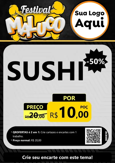 Modelo de Cartaz para Cartaz A4 Vertical com o tema Festival Maluco para Comida japonesa