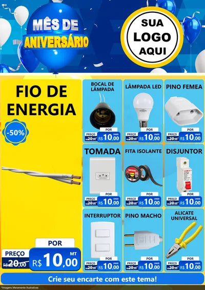 Modelo de Encarte para Encarte A4 Vertical com o tema Mês de Aniversário para Materiais Elétricos