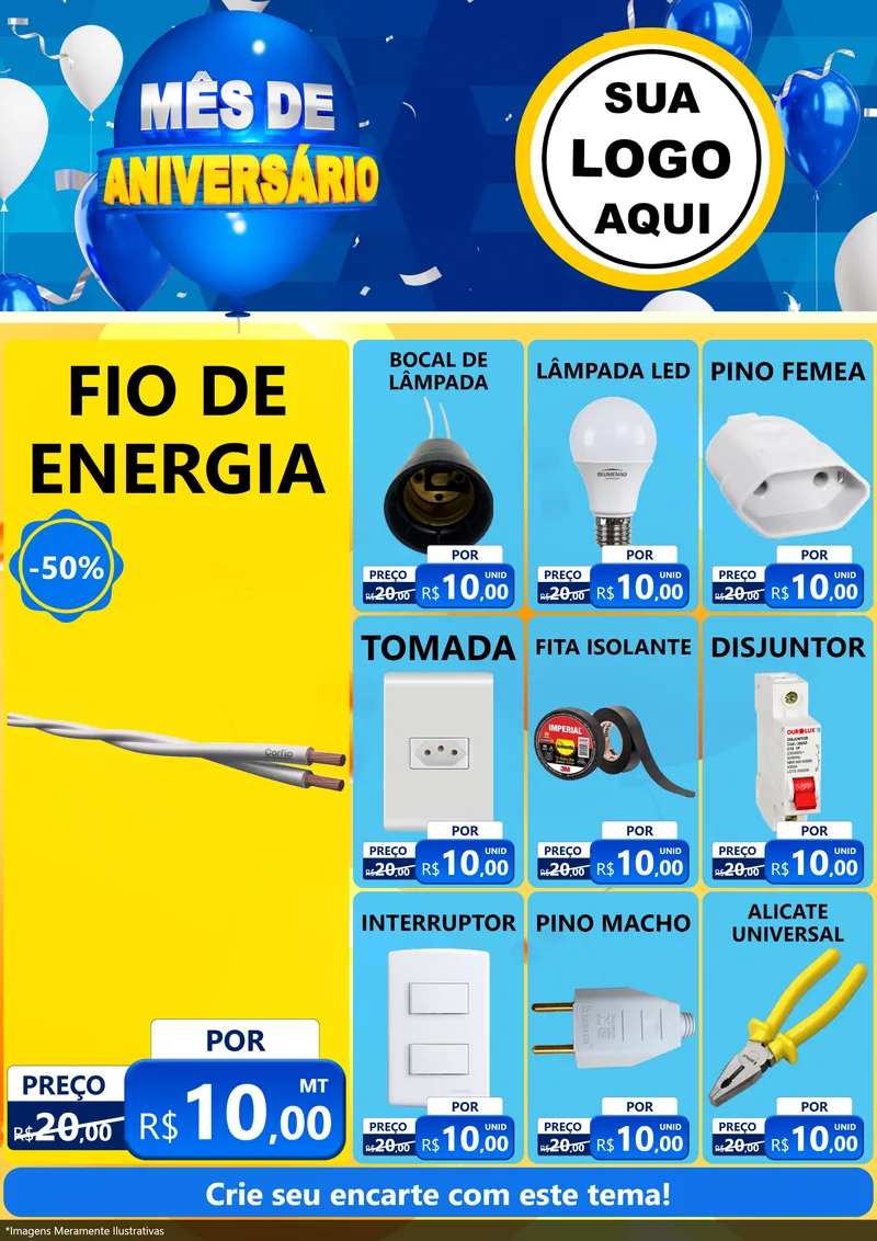 Modelo de Encarte para Encarte A4 Vertical com o tema Mês de Aniversário para Materiais Elétricos