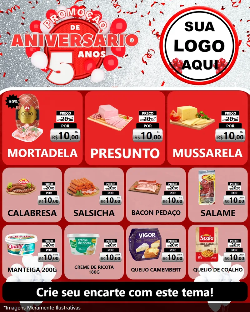 Modelo de Rede Social para Feed Instagram com o tema Promoção de Aniversário - 5 Anos para Frios e Laticínios