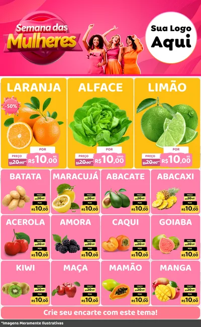 Modelo de Encarte para Encarte Grande com o tema Semana das Mulheres para Hortifrúti