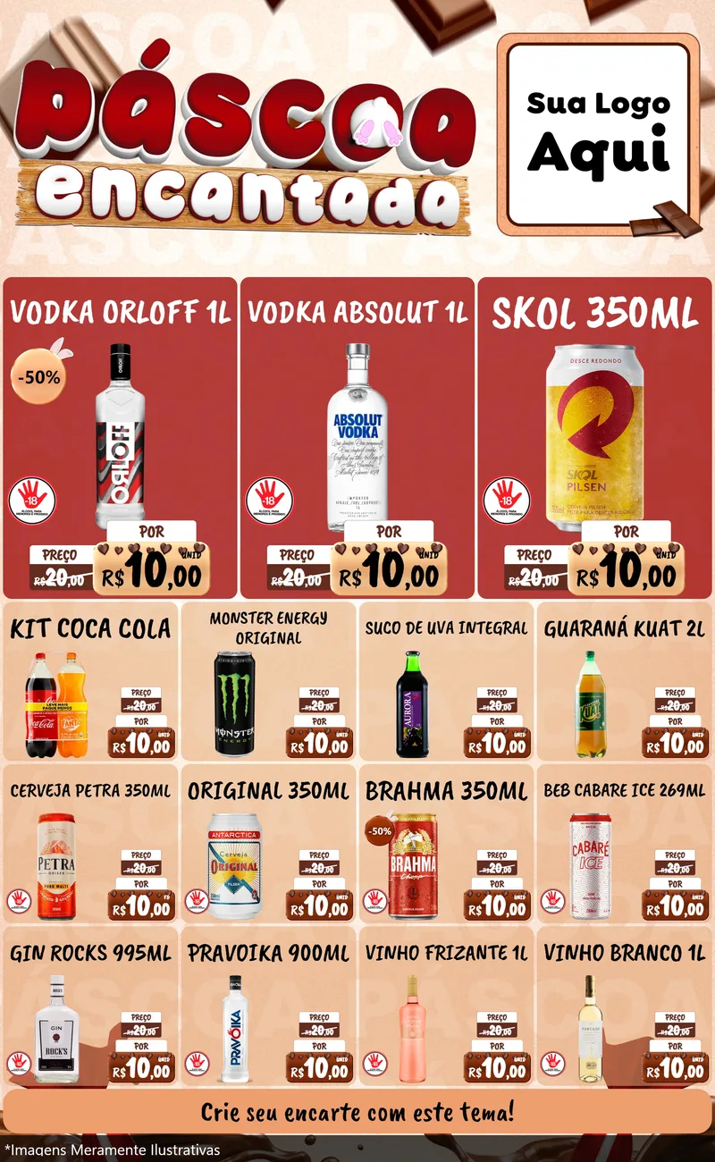 Modelo de Encarte para Encarte Grande com o tema Páscoa Encantada para Distribuidora de bebidas