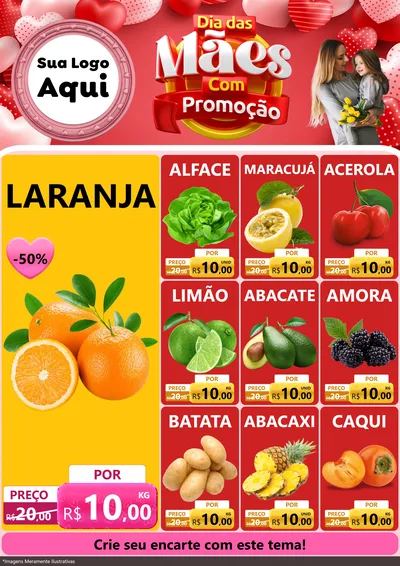 Modelo de Encarte para Encarte A4 Vertical com o tema Dia Das Mães Com Promoção para Hortifrúti