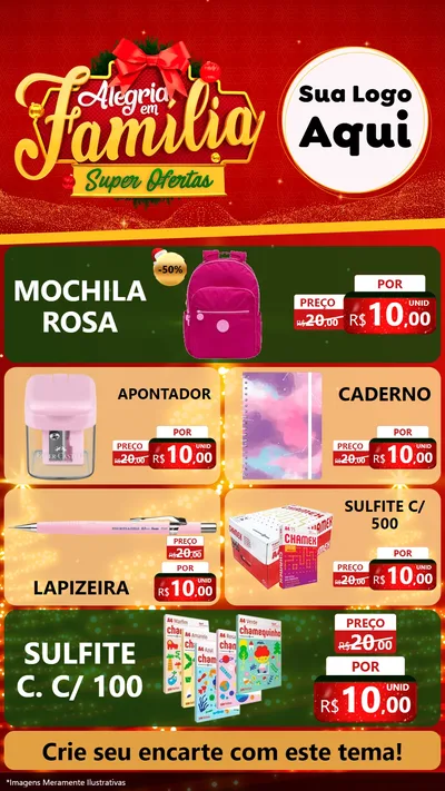 Modelo de TV para TV Vertical com o tema Alegria em Família Super Ofertas - Natal para Papelaria