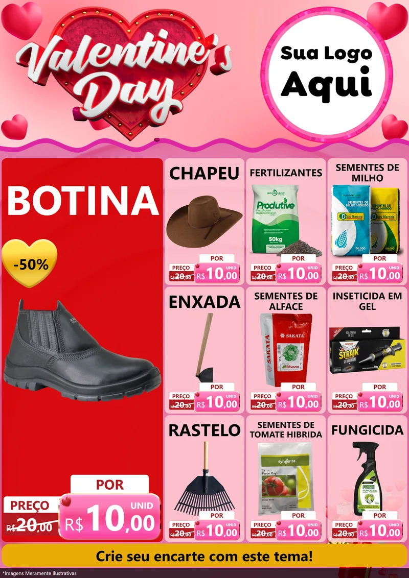 Modelo de Encarte para Encarte A4 Vertical com o tema Valentine's Day para Agropecuária