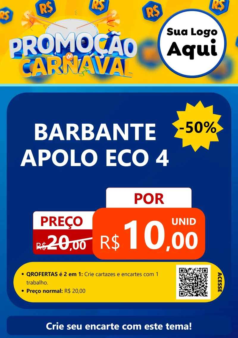 Modelo de Cartaz para Cartaz A4 Vertical com o tema Promoção de Carnaval para Armarinho e Aviamentos