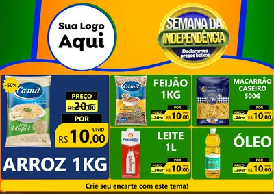 Modelo de Encarte para Encarte A4 Horizontal com o tema Semana da Independência Declaramos Preços Baixos para Supermercado