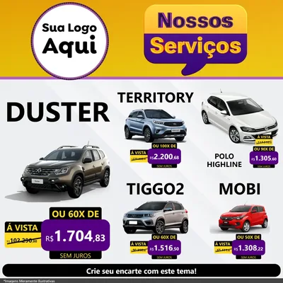 Modelo de Rede Social para Feed Facebook com o tema Nossos Serviços para Concessionaria de Carros