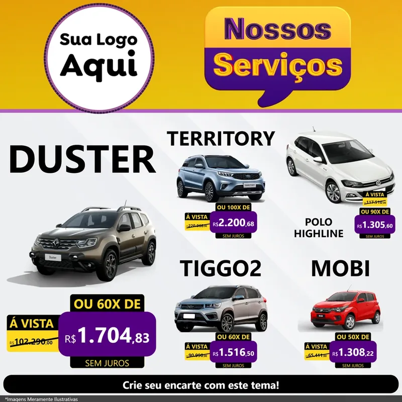 Modelo de Rede Social para Feed Facebook com o tema Nossos Serviços para Concessionaria de Carros