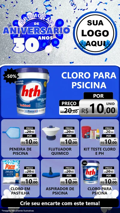 Modelo de Rede Social para Stories com o tema Promoção de Aniversário - 30 Anos para Produtos para Piscina