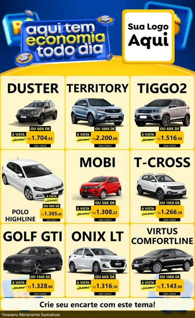 Modelo de Encarte para Encarte Grande com o tema Aqui Tem Economia Todo Dia para Concessionaria de Carros