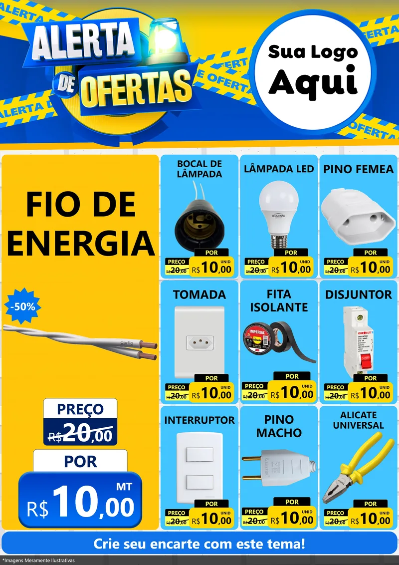 Modelo de Encarte para Encarte A4 Vertical com o tema Alerta de Ofertas para Materiais Elétricos