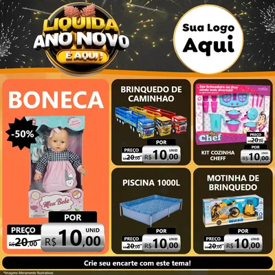 Modelo de Rede Social para Feed Facebook com o tema Liquida Ano Novo É Aqui! para Brinquedos