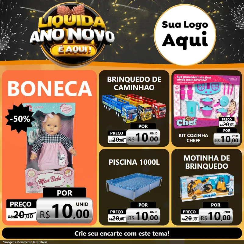 Modelo de Rede Social para Feed Facebook com o tema Liquida Ano Novo É Aqui! para Brinquedos