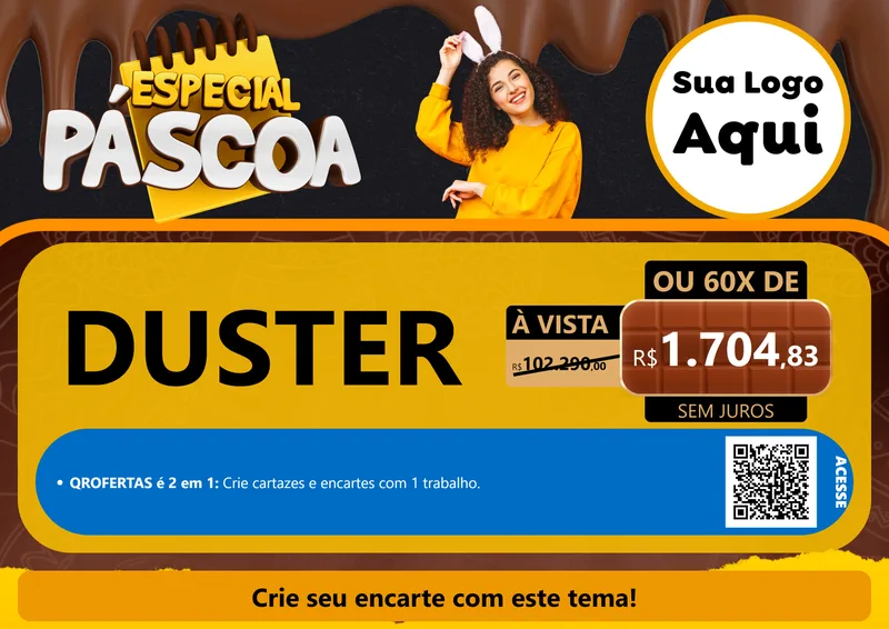 Modelo de Cartaz para Cartaz A4 Horizontal com o tema Especial Páscoa para Concessionaria de Carros
