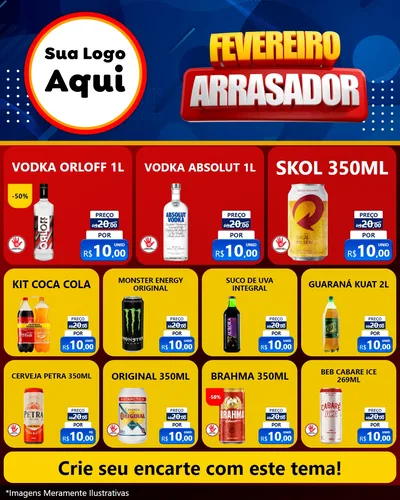Modelo de Rede Social para Feed Instagram com o tema Fevereiro Arrasador para Distribuidora de bebidas