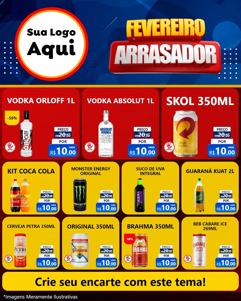 Modelo de Rede Social para Feed Instagram com o tema Fevereiro Arrasador para Distribuidora de bebidas