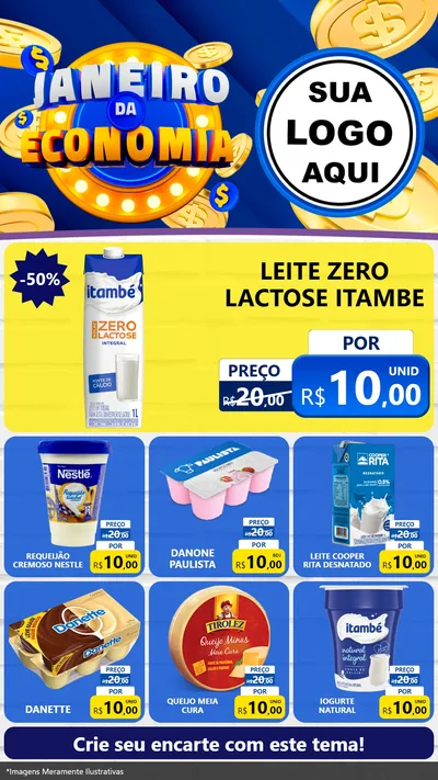 Modelo de Rede Social para Stories com o tema Janeiro da Economia para Frios e Laticínios