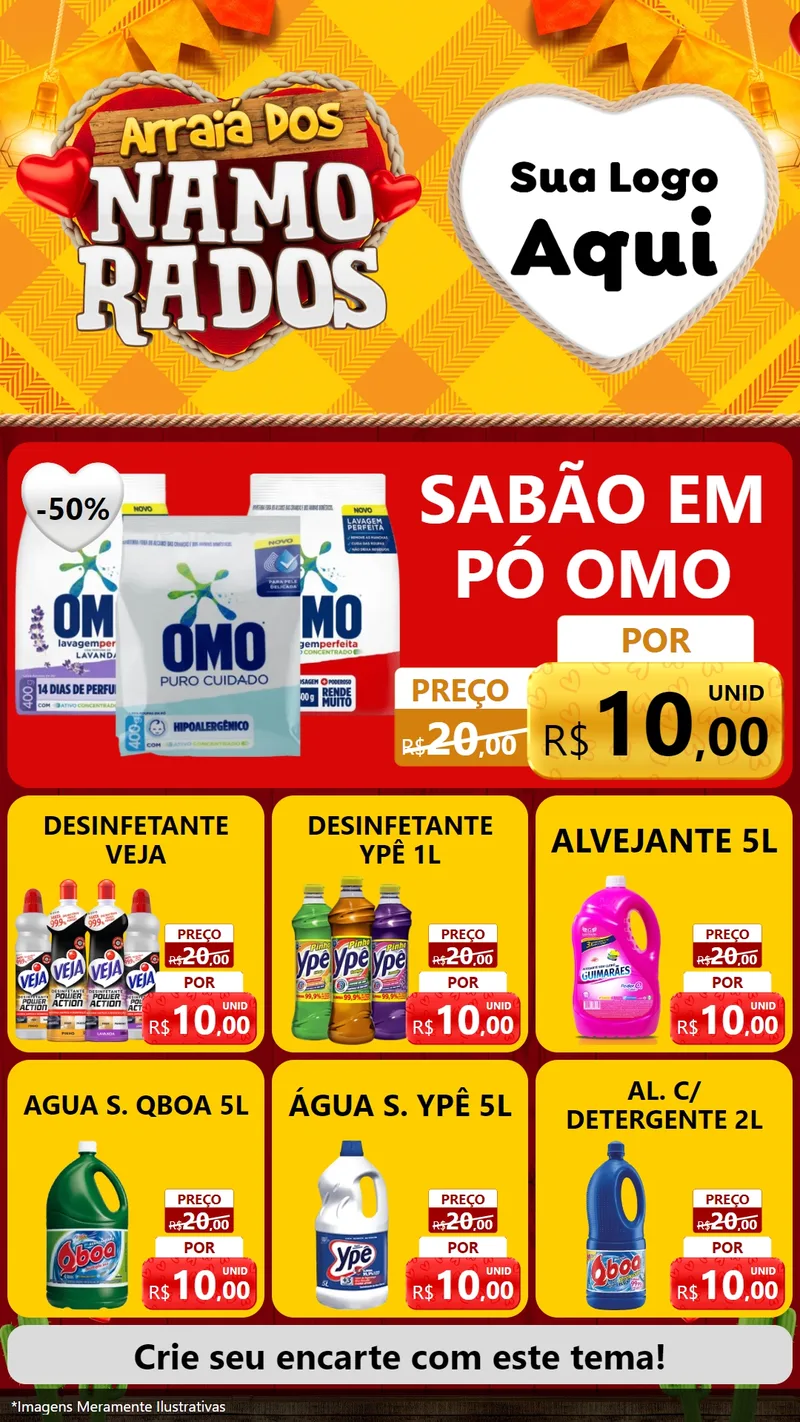 Modelo de Rede Social para Stories com o tema Arraiá dos Namorados para Produtos de Limpeza