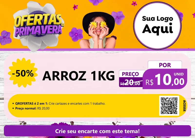 Modelo de Cartaz para Cartaz A4 Horizontal com o tema Ofertas Da Primavera para Supermercado