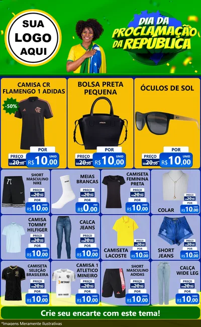 Modelo de Encarte para Encarte Grande com o tema Dia Da Proclamação Da República para Roupas e acessórios
