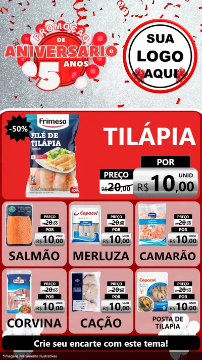 Modelo de Rede Social para Stories com o tema Promoção de Aniversário - 5 Anos para Peixaria