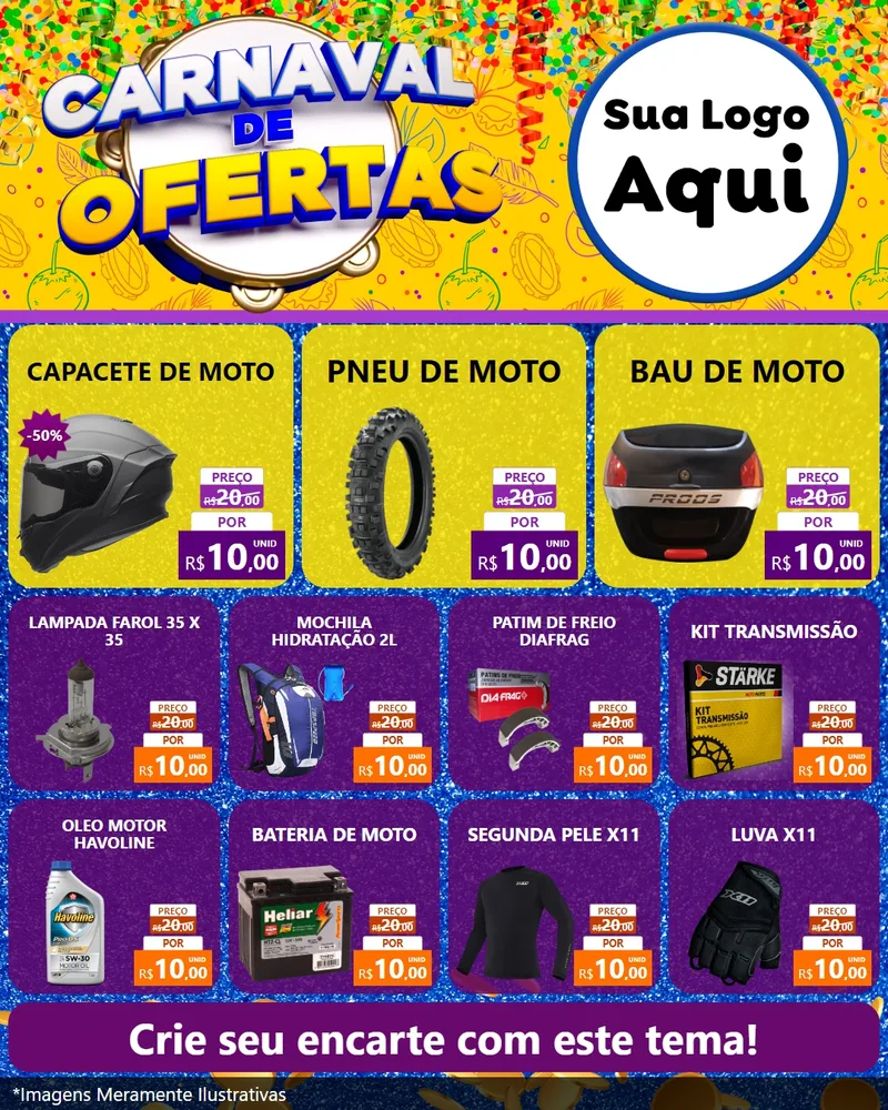 Modelo de Rede Social para Feed Instagram com o tema Carnaval de Ofertas para Moto peças