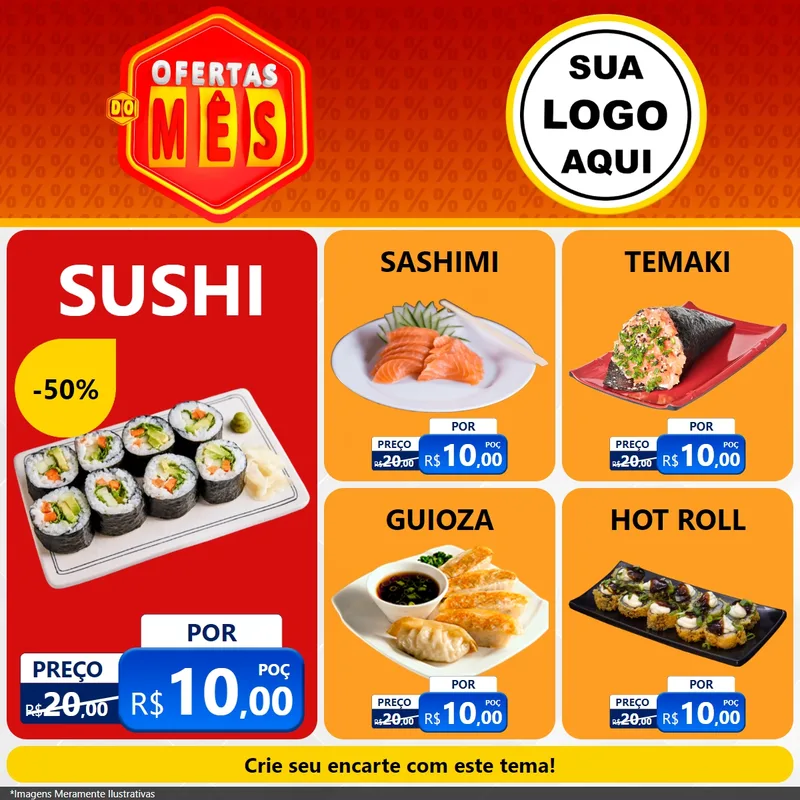 Modelo de Rede Social para Feed Facebook com o tema Ofertas do Mês para Comida japonesa