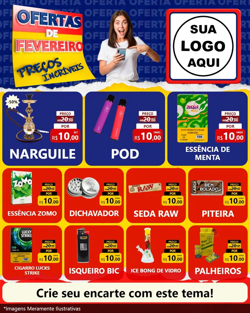Modelo de Rede Social para Feed Instagram com o tema Ofertas de Fevereiro - Preços Incríveis para Tabacaria