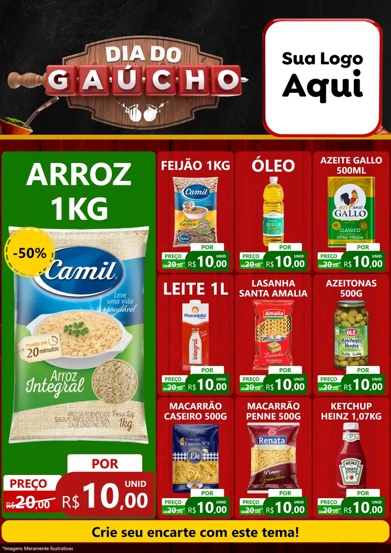 Modelo de Encarte para Encarte A4 Vertical com o tema Dia do Gaúcho para Supermercado