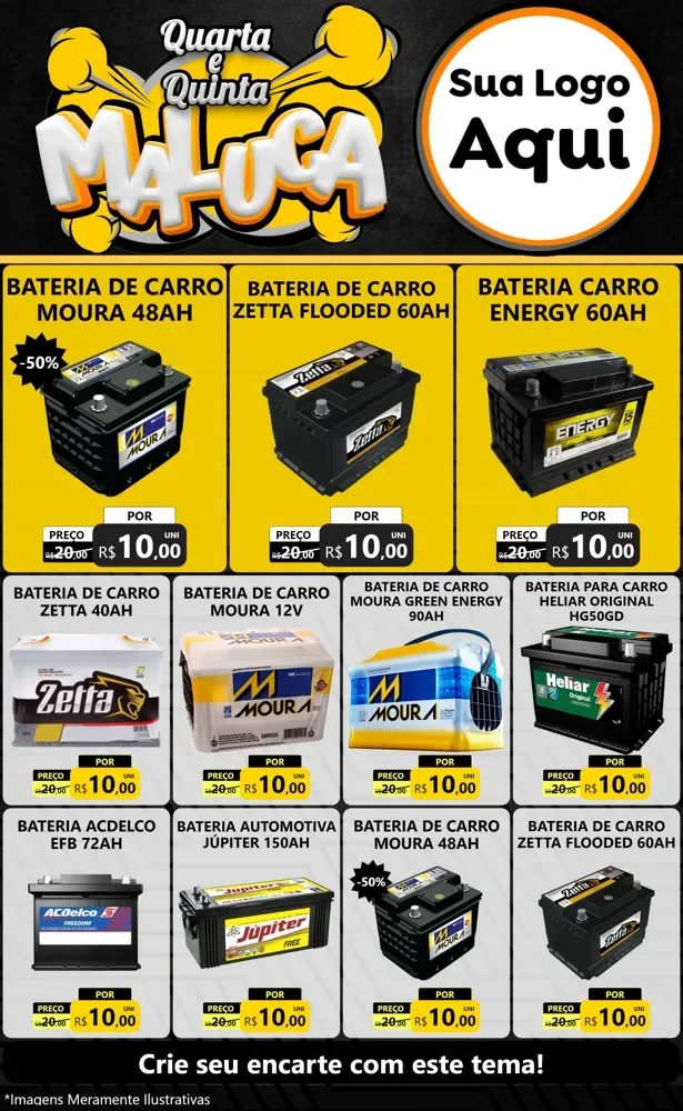 Modelo de Encarte para Encarte Grande com o tema Quarta e Quinta Maluca para Baterias Elétricas