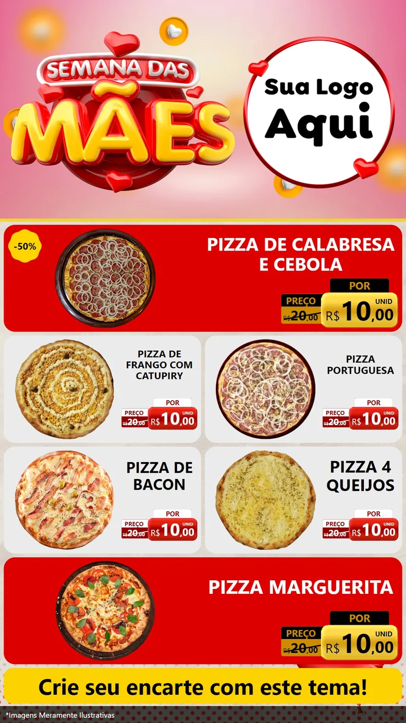 Modelo de TV para TV Vertical com o tema Semana das Mães para Pizzaria