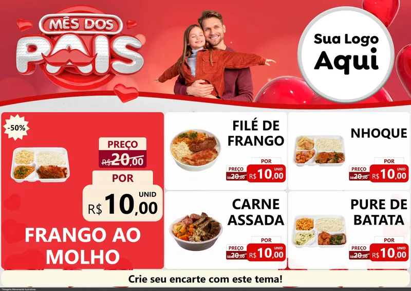 Modelo de Encarte para Encarte A4 Horizontal com o tema Mês dos Pais para Restaurante