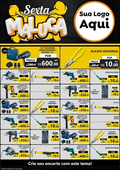 Modelo de Encarte para Encarte A4 Vertical com o tema Sexta Maluca para Maquinas e Ferramentas