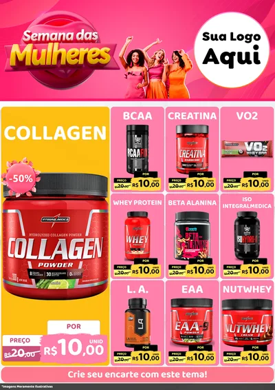 Modelo de Encarte para Encarte A4 Vertical com o tema Semana das Mulheres para Suplementos alimentares