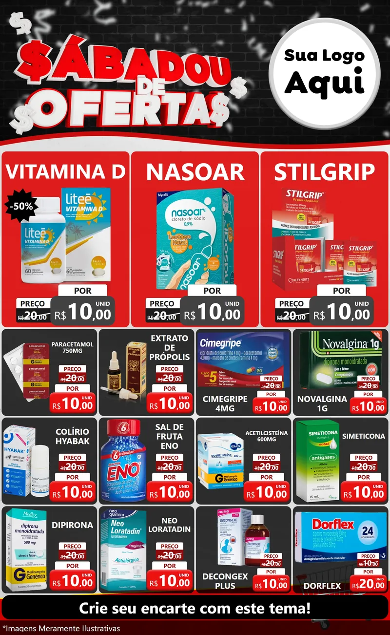 Modelo de Encarte para Encarte Grande com o tema Sabadou de Ofertas para Farmácia