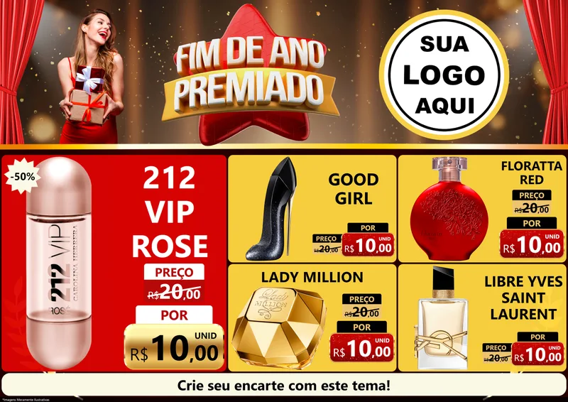 Modelo de Encarte para Encarte A4 Horizontal com o tema Fim de Ano Premiado para Perfumes