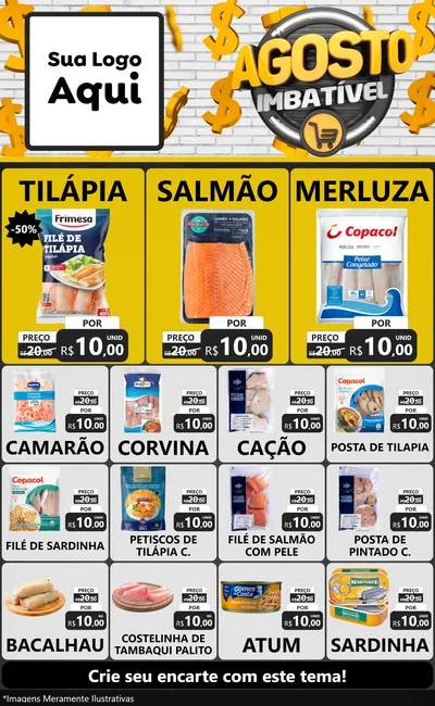 Modelo de Encarte para Encarte Grande com o tema Agosto imbatível para Peixaria
