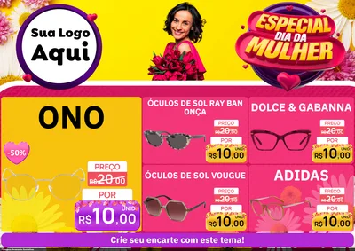 Modelo de Encarte para Encarte A4 Horizontal com o tema Especial Dia da Mulher para Óticas